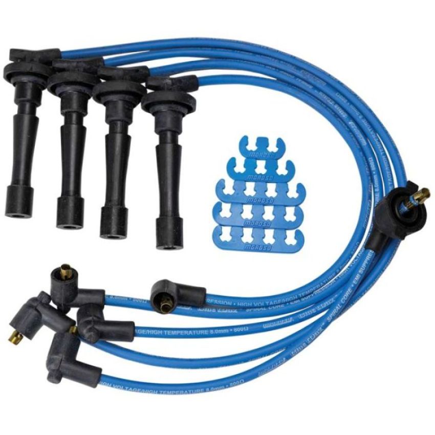 Moroso 72673 Custom Ignition Wire Set - Blue Max - Spiral Core - Colored High Temp Wire Separators - Blue