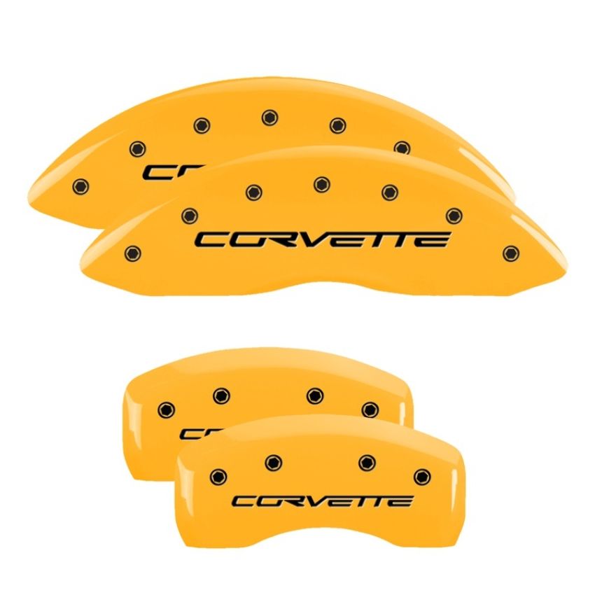 MGP 13008SCV6YL 4 Caliper Covers Engraved Front & Rear C6/Corvette Yellow finish black ch