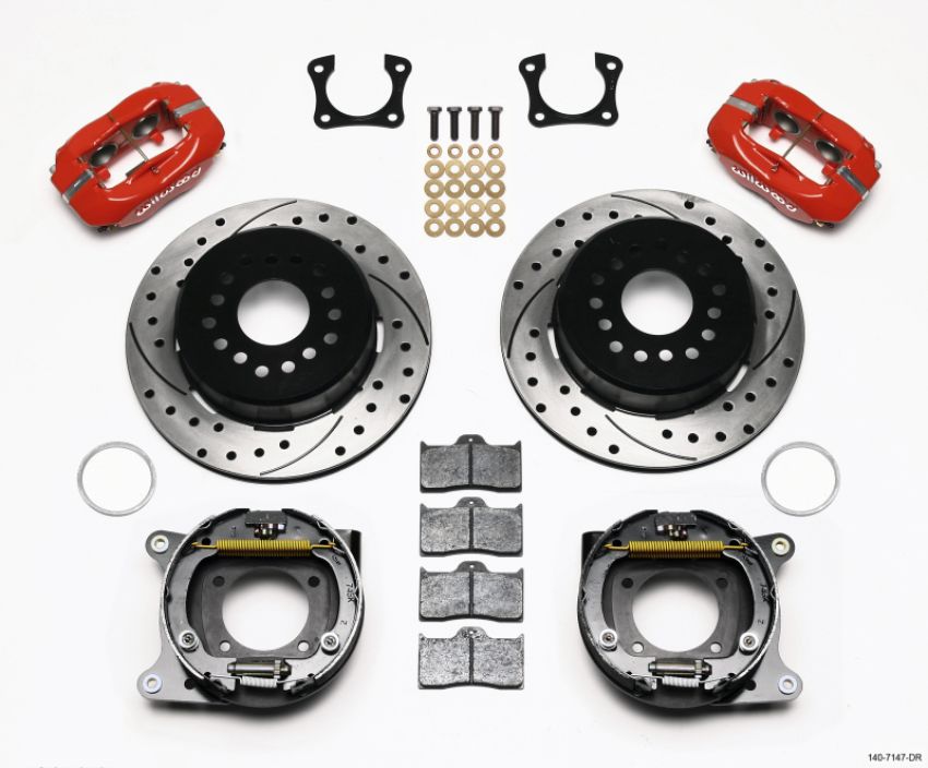 Wilwood 140-7147-DR Forged Dynalite P/S Park Brake Kit Drilled Red 58-64 Olds/Pontiac Ends