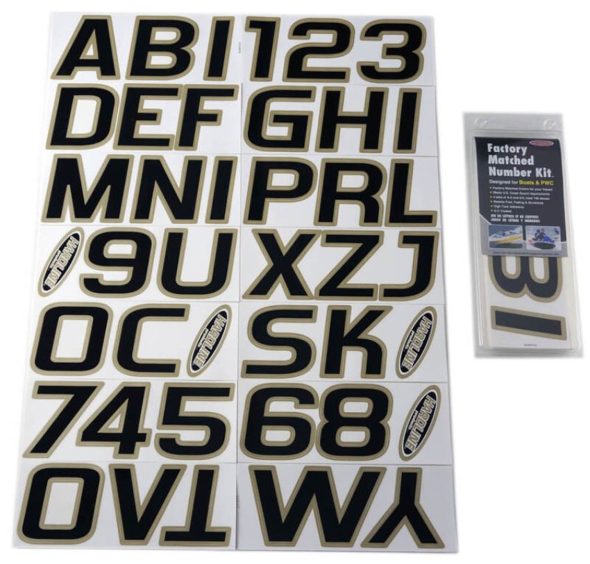 Hardline BLKBE700 Boat Lettering Registration Kit 3 in. - 700 Black/Beige