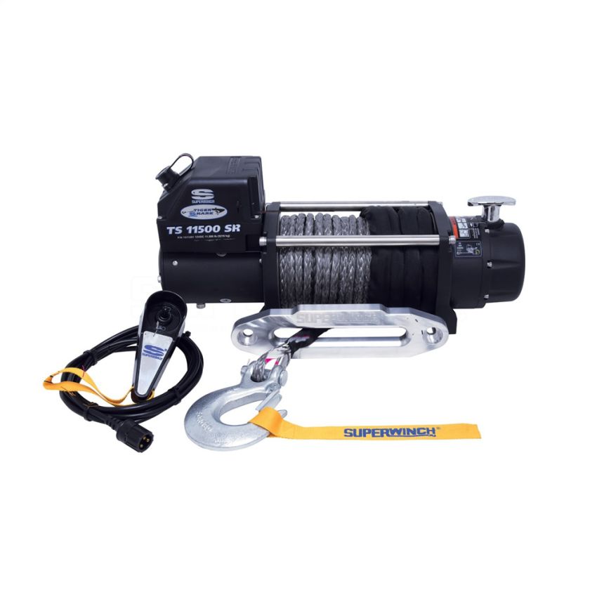 Superwinch 1511201 11500 LBS 12V DC 3/8in x 80ft Synthetic Rope Tiger Shark 11500 Winch