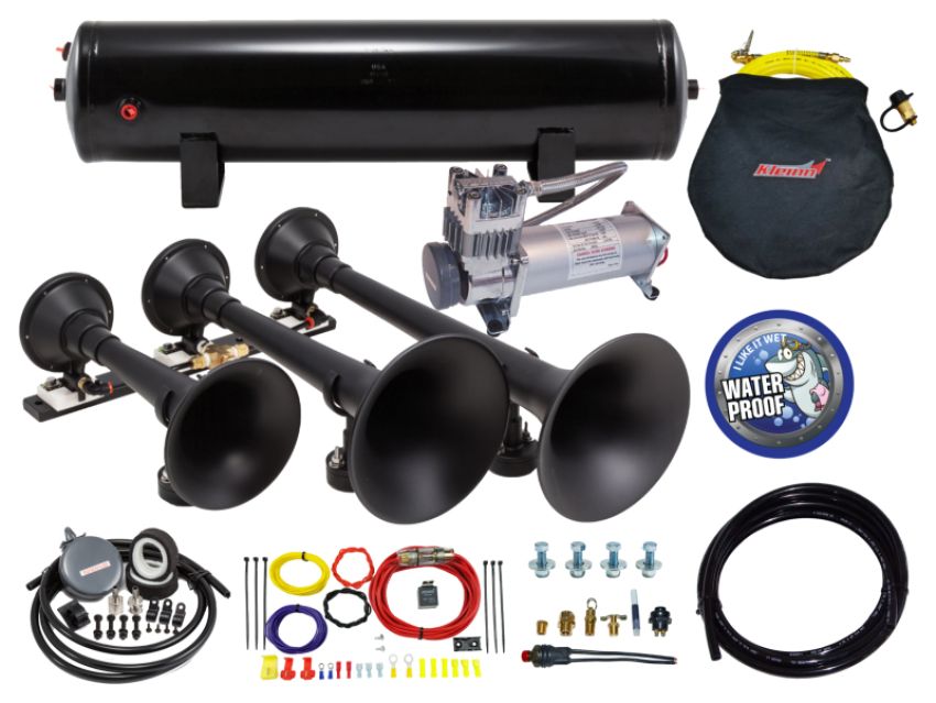 Kleinn Air Horns HK9 Slimline Kleinn Triple Black Horn Kit w/150 PSI Waterproof 3.0 gal Air Tank