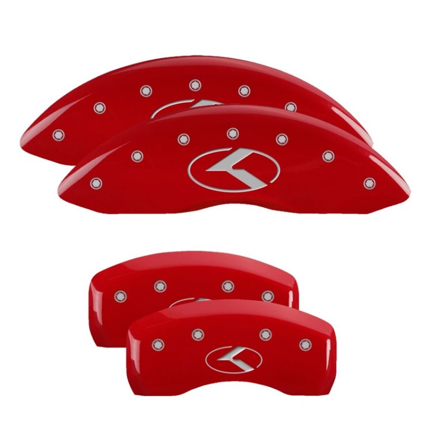 MGP 21183SCRKRD 4 Caliper Covers Engraved Front & Rear Circle K/Kia Red finish silver ch