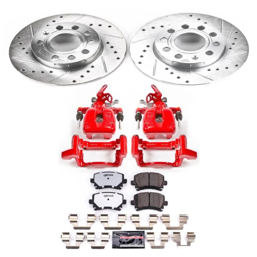 PowerStop KC4627A-26 Z26 Street Performance Ceramic Brake Pad, Drilled Slotted Rotor, and Caliper Kit