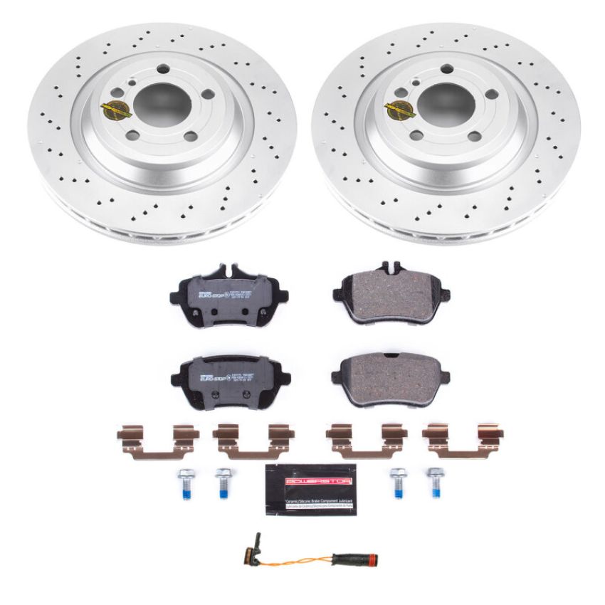 PowerStop ESK7859 Genuine Geomet Coated Rotors, ECE-R90 Brake Pads + Hardware Kit