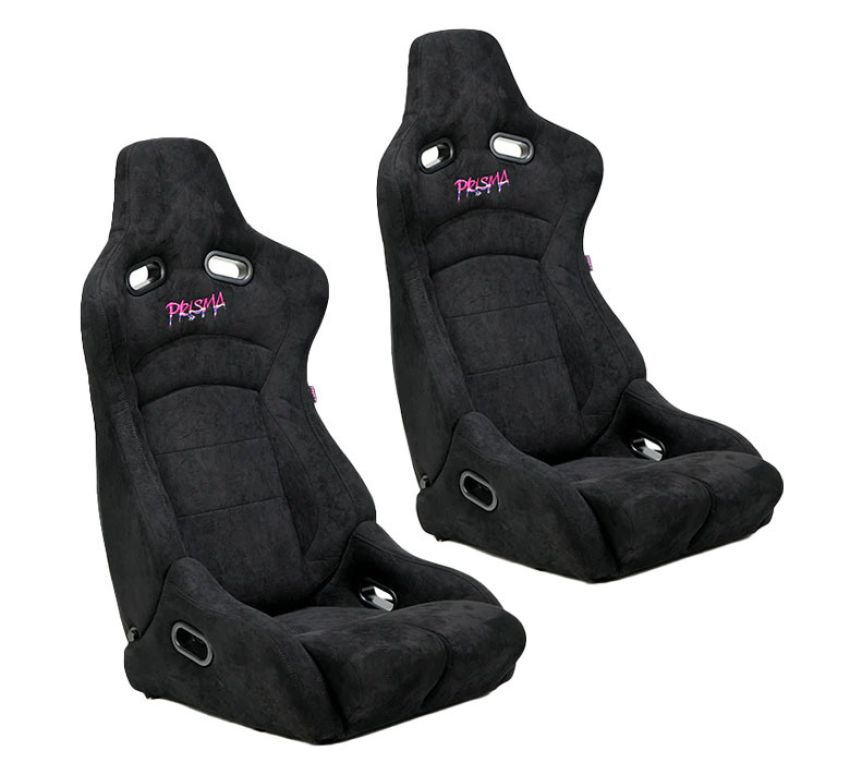 NRG RSC-710 L/R-BK Prisma Lab Reclinable Bucket Racing Seat - Pair (Black Vegan Suede)