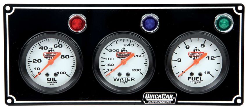 QUICKCAR RACING PRODUCTS QRP61-6712 3 Gauge Panel  OP/WT/FP Black