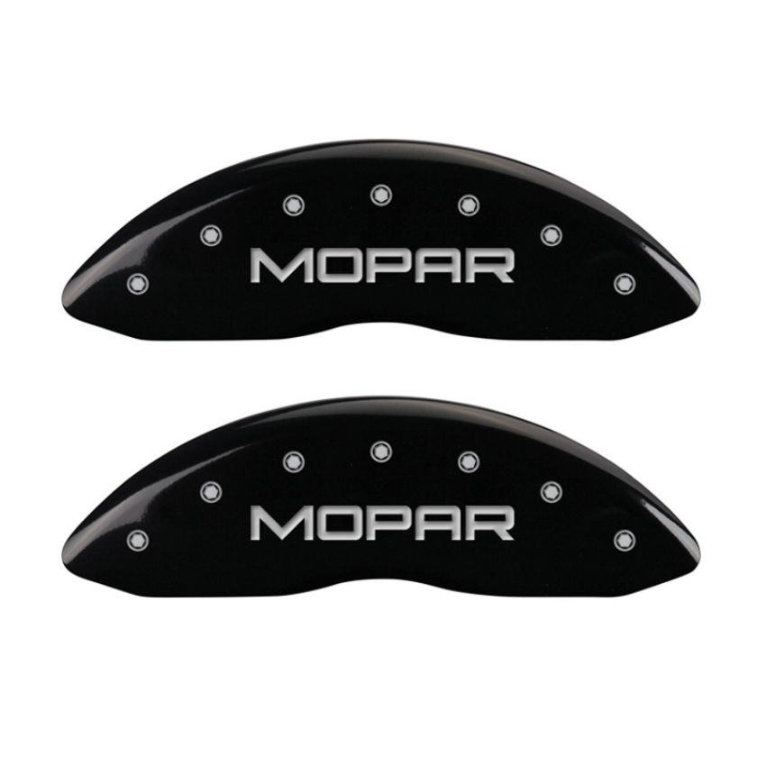 MGP 42011FMOPBK Front set 2 Caliper Covers Engraved Front MOPAR Black finish silver ch