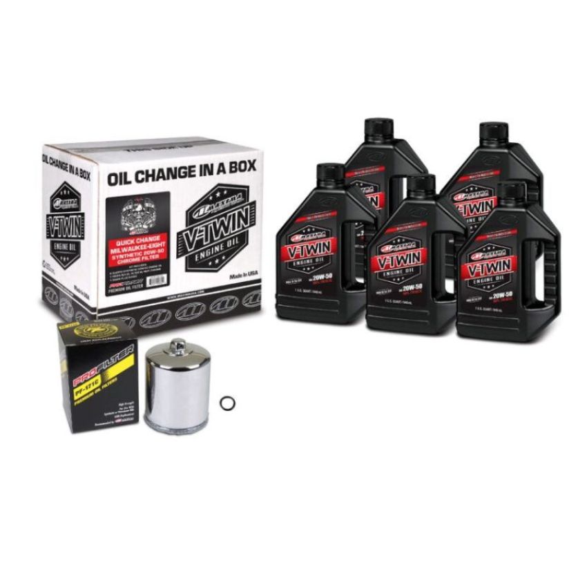 Maxima 90-129015PC V-Twin Quick Change Kit Synthetic w/Chrome Filter Milwaukee-Eight