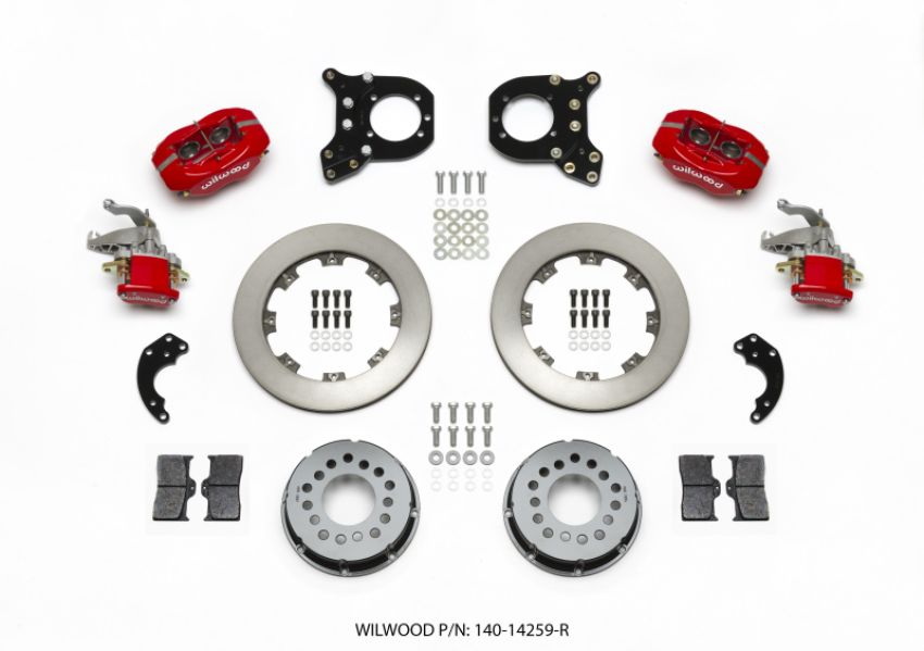 Wilwood 140-14259-R Forged Dynalite P/S Rear Kit w/MC4 P-Brake Red Chev 12 Bolt w/Clip Elimin-Staggered