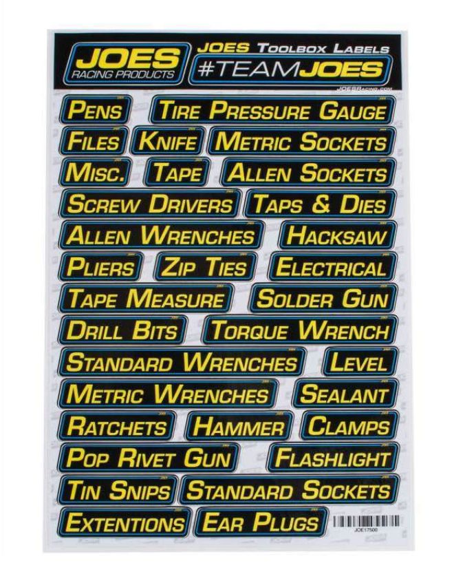 JOES RACING PRODUCTS JOE17500 Labels Toolbox