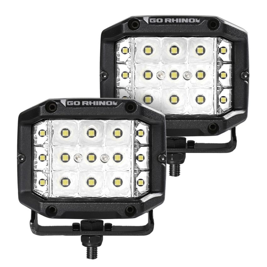 Go Rhino 750300323SCS Xplor Bright Series Sideline Cube LED Spot Light Kit (Surface Mount) 4x3 - Blk (Pair)