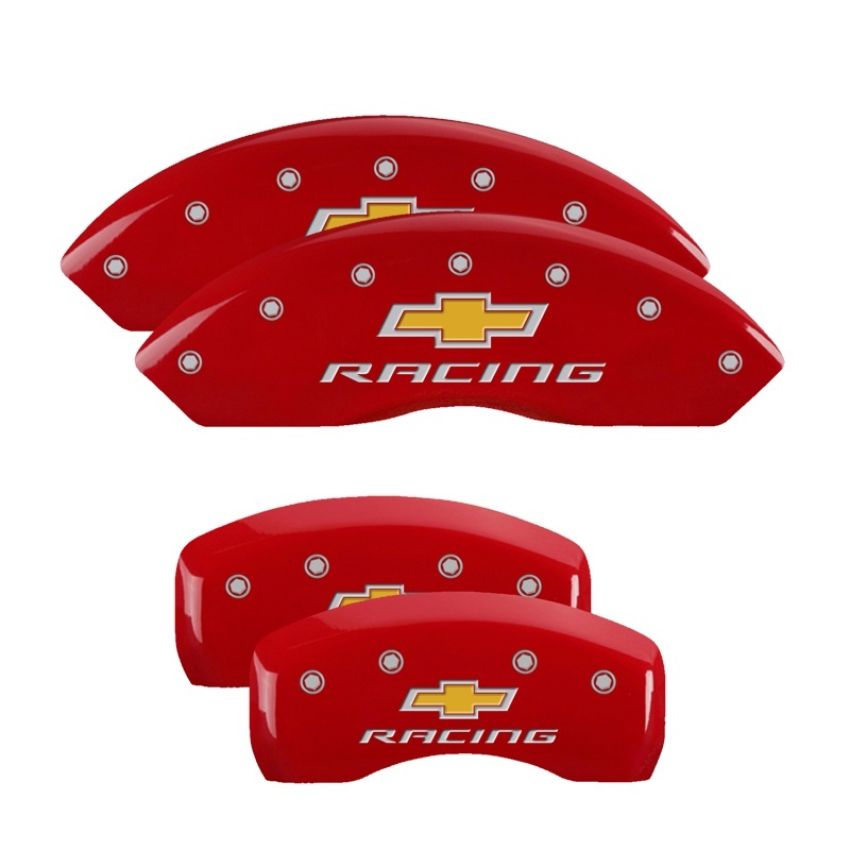 MGP 13007SBRCRD 4 Caliper Covers Engraved Front & Rear Chevy racing Red finish silver ch