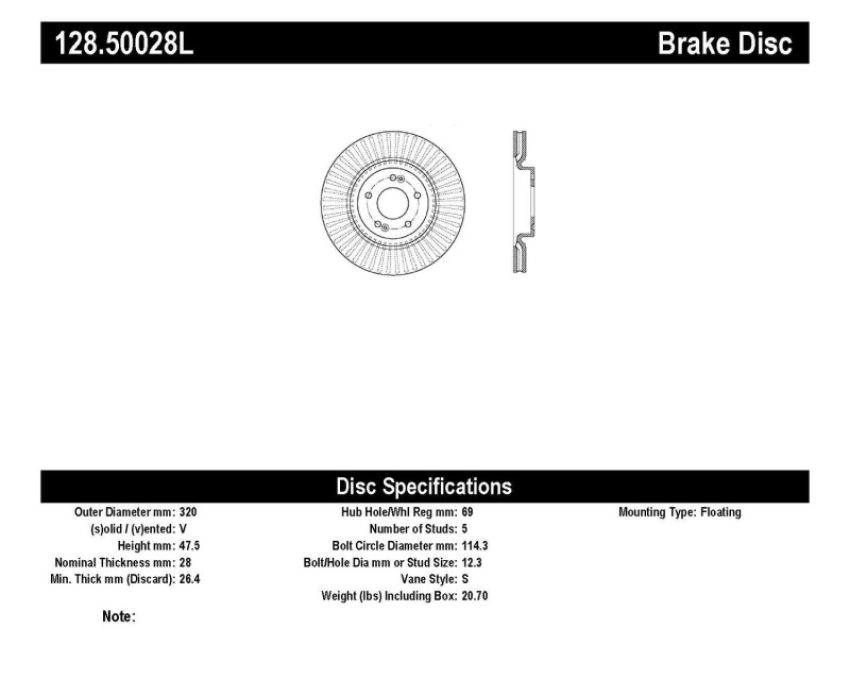 Stoptech 128.50028L Drilled Sport Brake Rotor