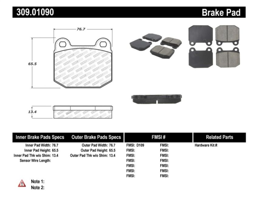 Stoptech 309.01090 Performance 05-06 Lotus Exige Front Brake Pads