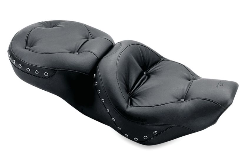 Mustang Motorcycle 75466 Mustang 97-07 Harley Rd King, 06-07 Str Glide, 00-05 Eagle Tour 1PC Seat w/Blk Pearl Studs - Black