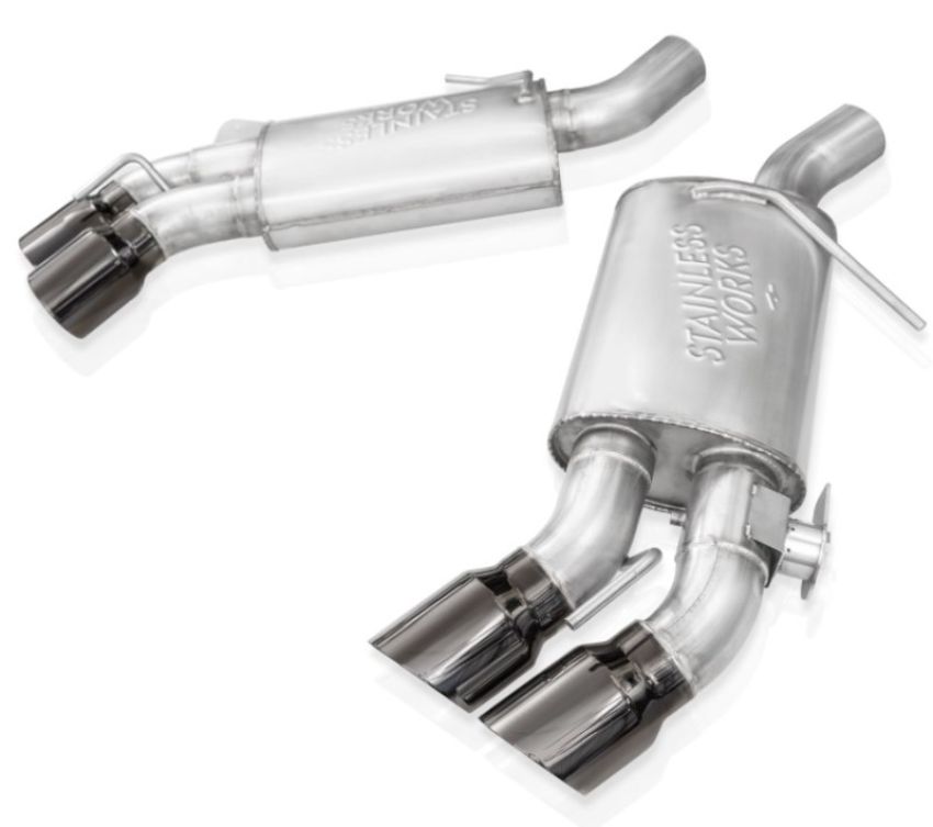 Stainless Works CA16RVMKPRBC 16-21 Camaro SS 3in Redline SW Connect Axle Back w/Valve - 4in Quad Black Tips