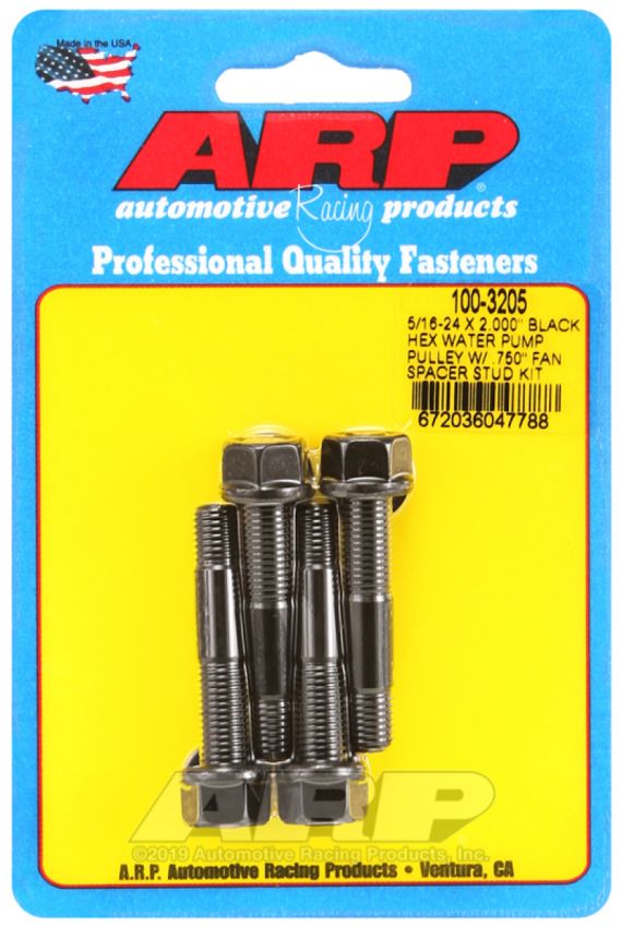 ARP 100-3205 5/16-24 X 2.000 Black Hex Water Pump Pulley w/ .750in Fan Spacer Stud Kit