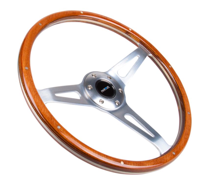 NRG ST-065 Classic Wood Grain Steering Wheel (365mm) Wood w/Metal Accents & Polished Alum. 3-Spoke Center