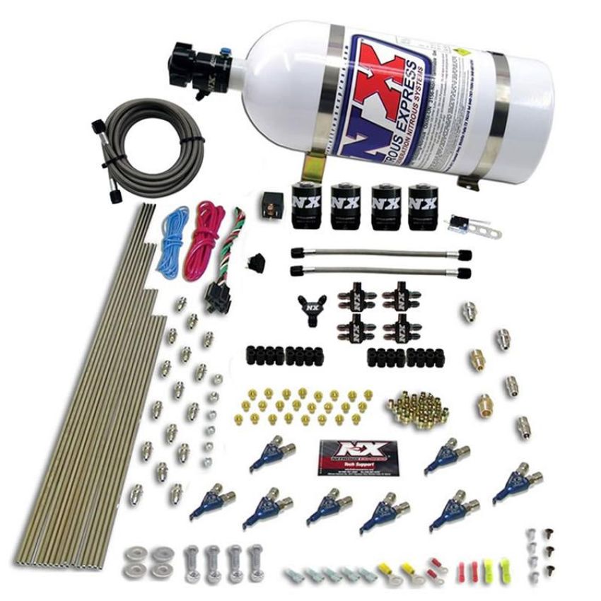 Nitrous Express 80001-10 8 CYL PIRANHA DIRECT PORT, 4 SOLENOIDS, WITH 10LB BOTTLE (200-500HP JETTING)