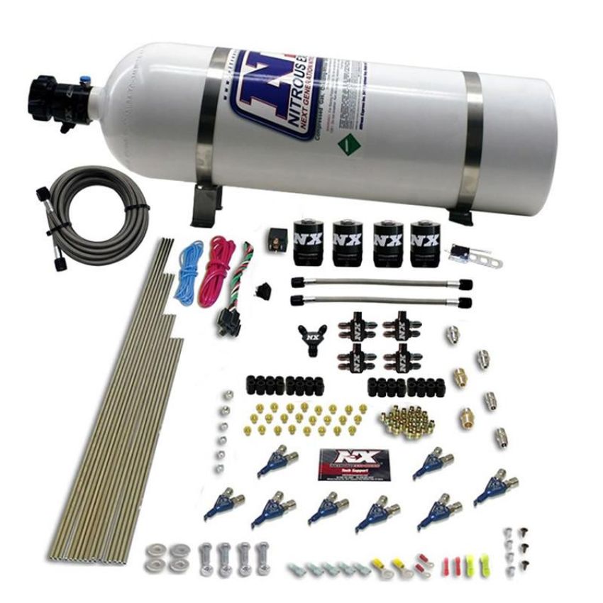 Nitrous Express 80001-15 8 CYL PIRANHA DIRECT PORT, 4 SOLENOIDS, WITH 15LB BOTTLE (200-500HP JETTING)