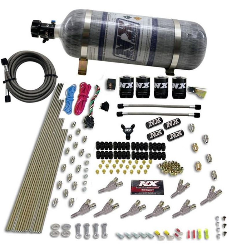 Nitrous Express 80018-12 STD NOZZLE SYSTEM (200-500HP) GAS W /DIST. BLOCK & 4 SOLENOIDS WITH 15LB BOTTLE