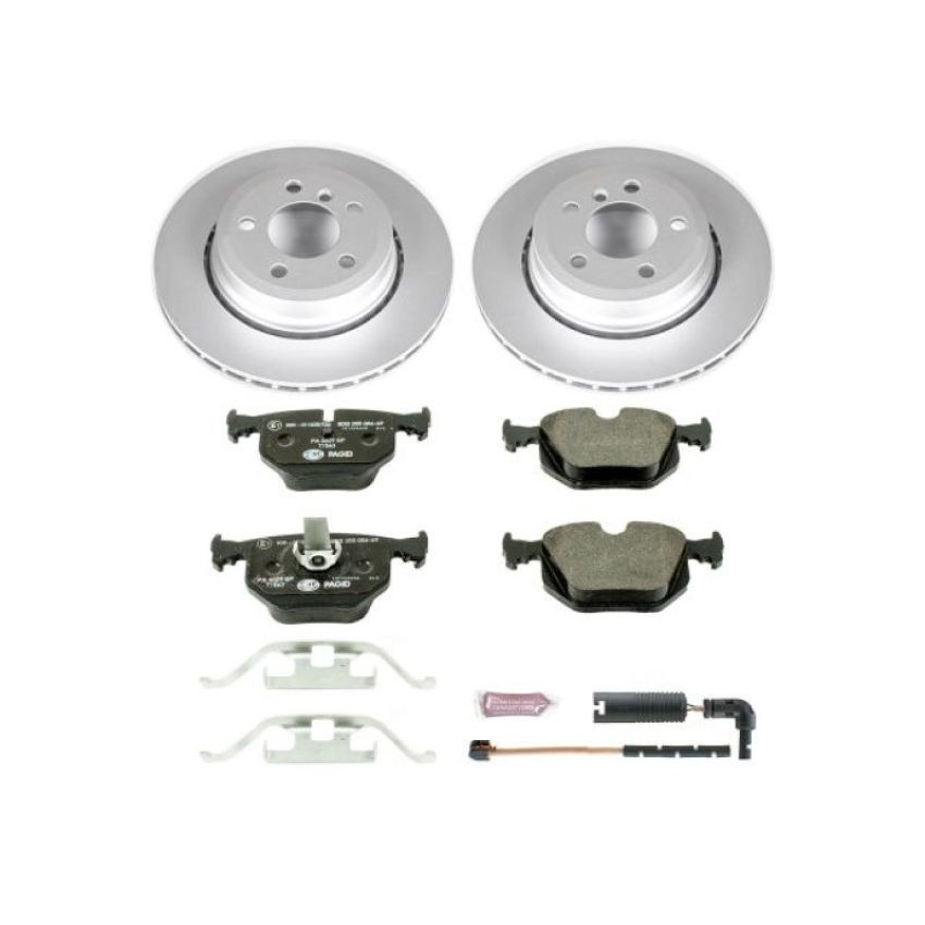 PowerStop ESK5738 Genuine Geomet Coated Rotors, ECE-R90 Brake Pads + Hardware Kit