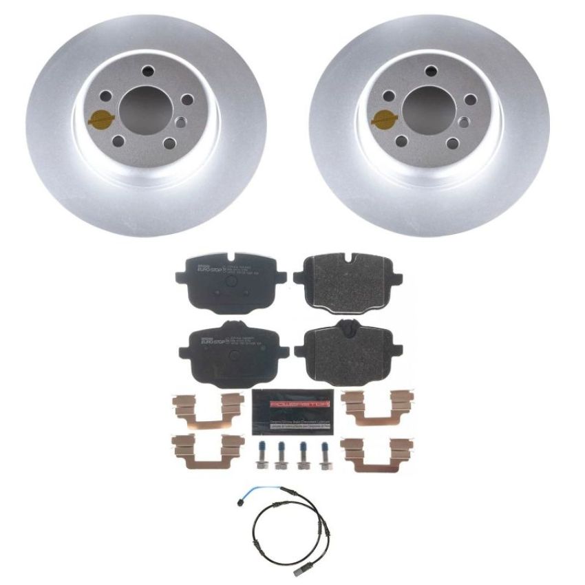 PowerStop ESK6037 Genuine Geomet Coated Rotors, ECE-R90 Brake Pads + Hardware Kit