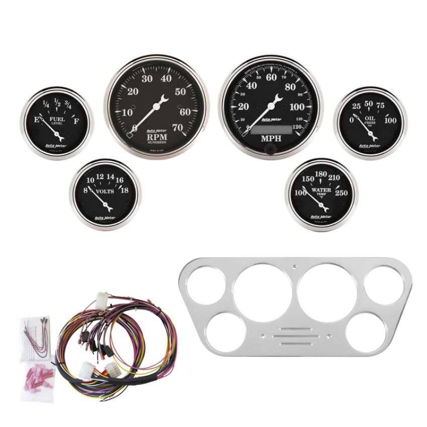 AutoMeter 7048-OTB DIRECT FIT DASH KIT, FORD TRUCK 53-55, TACH/MPH/FUEL/OILP/WTMP/VOLT, OTB