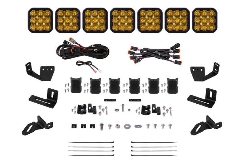 Diode Dynamics DD7827 Prinsu/Sherpa Roof Racks- SS5 7-Pod CrossLink Mounting Kit - Sport Yellow Driving