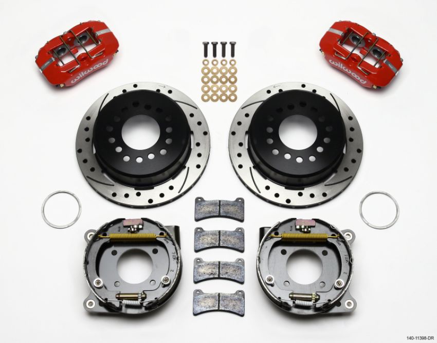 Wilwood 140-11398-DR Dynapro Low-Profile 11.00in P-Brake Kit Drill-Red Chevy 12 Bolt 2.75in Off w/ C-Clips