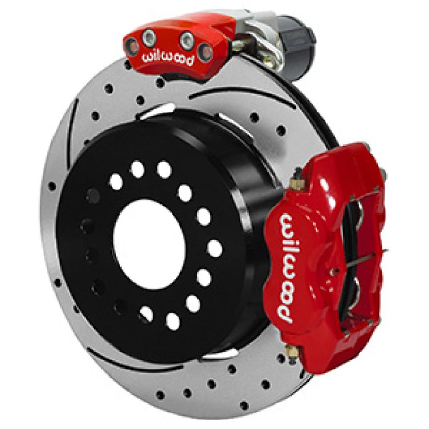 Wilwood 140-16142-DR Forged Dynalite Rear Electronic Parking Brake Kit - Red Powder Coat Caliper - D/S Rotor