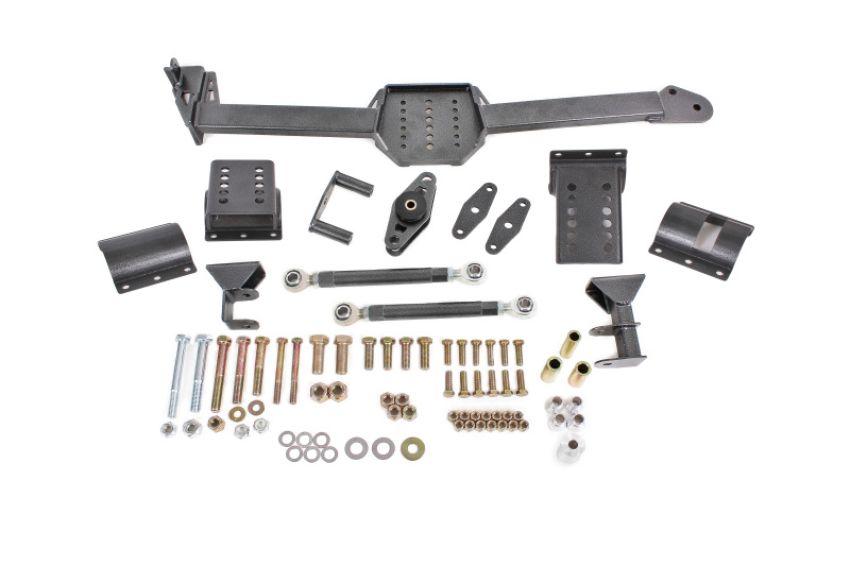 BMR 05-14 S197 Mustang Body Mount Watts Link Rod End/Poly w/ Adj. Axle Clamps - Black Hammertone