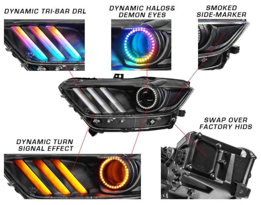 Oracle Lighting 8199-332 2015-2017 Ford Mustang Dynamic RGB+A Pre-Assembled Headlights - Black Edition