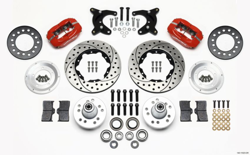 Wilwood 140-11023-DR Forged Dynalite Front Kit 11.00in Drilled Red 65-72 CDP A Body - 10in Drum