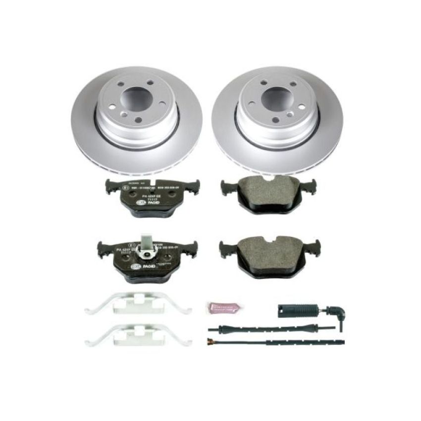 PowerStop ESK5734 Genuine Geomet Coated Rotors, ECE-R90 Brake Pads + Hardware Kit