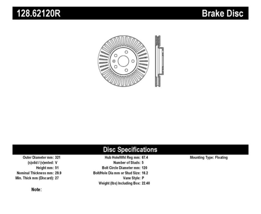 Stoptech 128.62120R Drilled Sport Brake Rotor