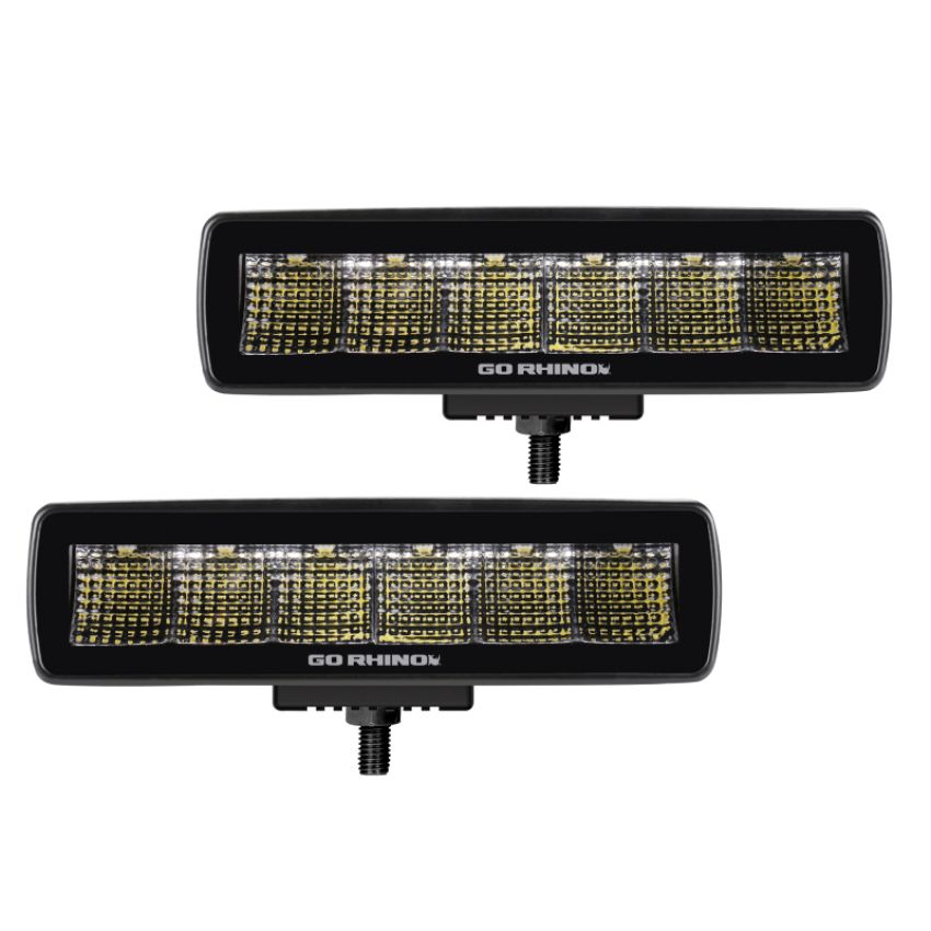 Go Rhino 750300621FBS Xplor Blackout Series Sixline LED Flood Light Kit (Surface/Threaded Stud Mnt) - Blk (Pair)