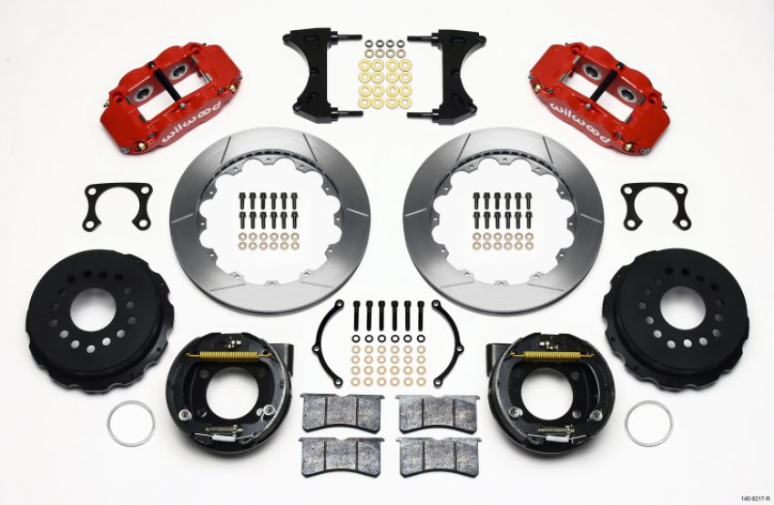 Wilwood 140-9217-R Narrow Superlite 4R Rear P-Brk Kit 12.88in Red Big Ford Old Style 2.36in Offset