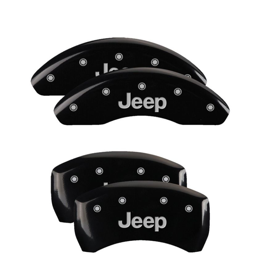 MGP 42016SJEPBK 4 Caliper Covers Engraved Front & Rear JEEP Black finish silver ch
