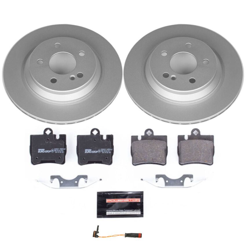 PowerStop ESK2997 Genuine Geomet Coated Rotors, ECE-R90 Brake Pads + Hardware Kit