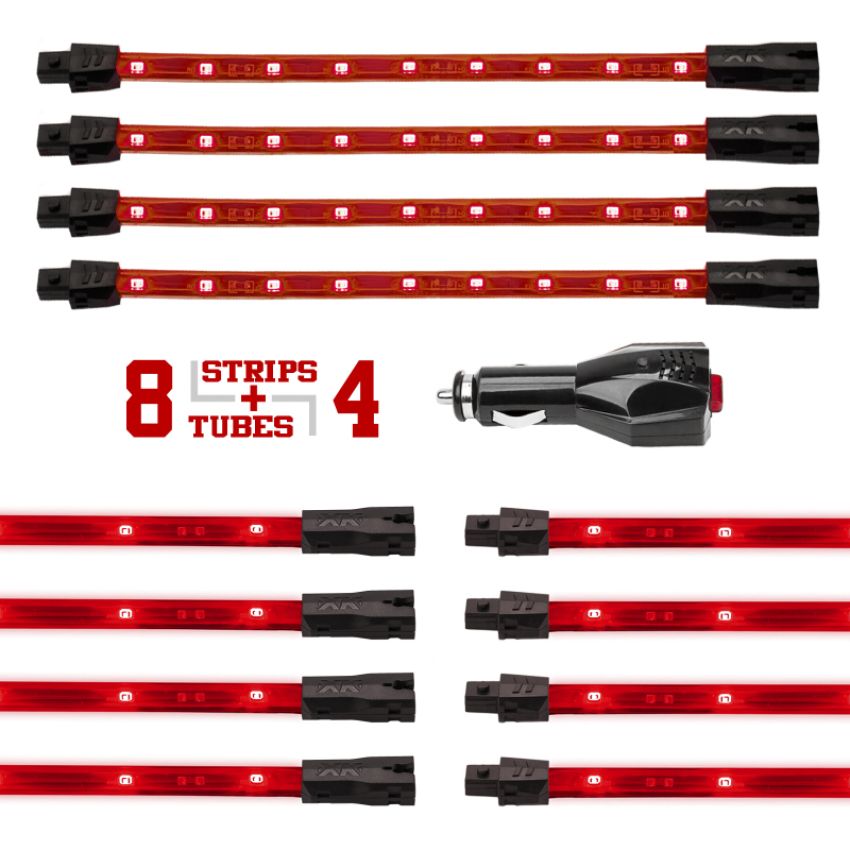 XKGLOW XK041005-R XK Glow Single Color  UnderglowLED Accent Light Car/Truck Kit Red - 8x24In Tube + 4x8In Strip