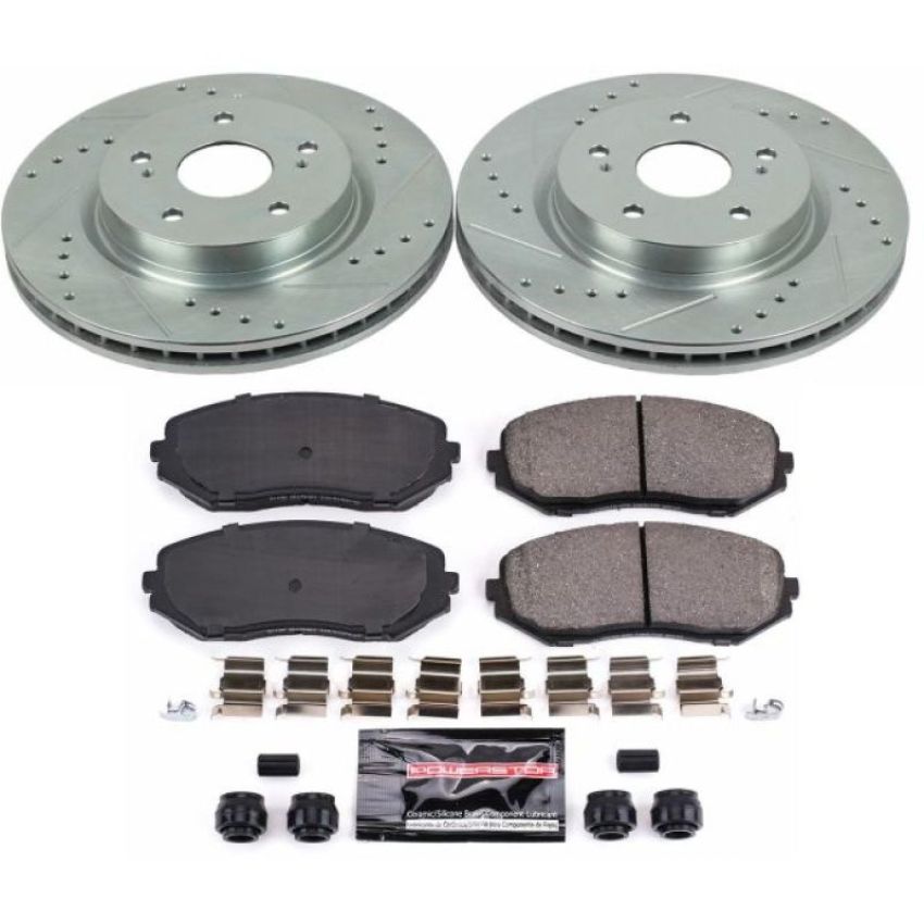 PowerStop K5886 Z23 Daily Driver Carbon-Fiber Ceramic Brake Pad and Drilled & Slotted Rotor Kit