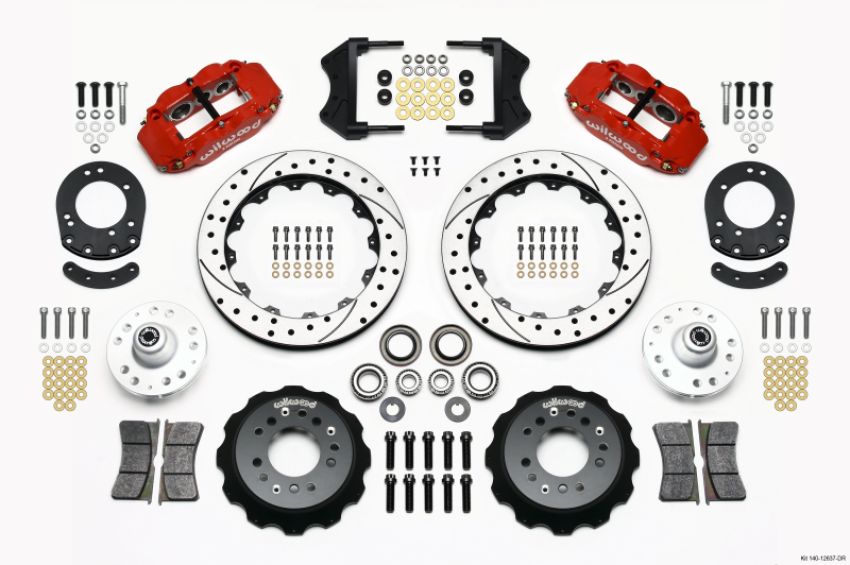 Wilwood 140-12637-DR Narrow Superlite 6R Front Hub Kit 12.88in Drill Red 1965-1969 Mustang Drum Spindle