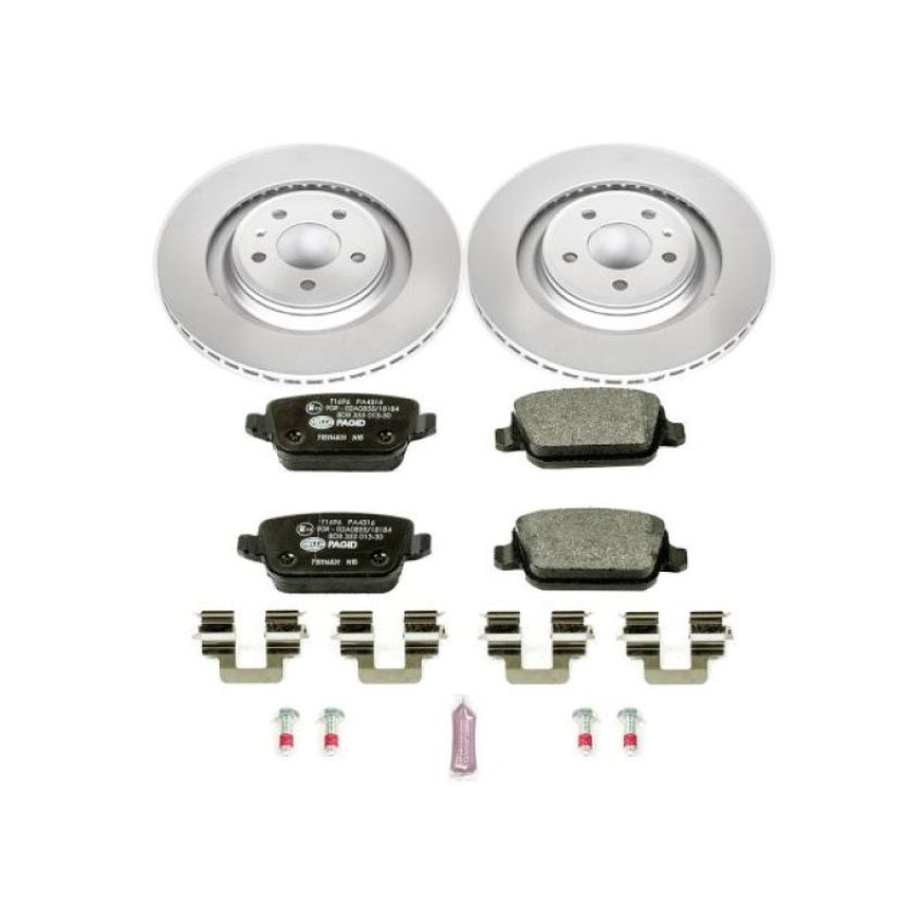 PowerStop ESK5341 Genuine Geomet Coated Rotors, ECE-R90 Brake Pads + Hardware Kit