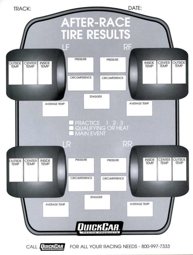 QUICKCAR RACING PRODUCTS QRP51-215 After Race Tire Set-Up Forms (50 PK)