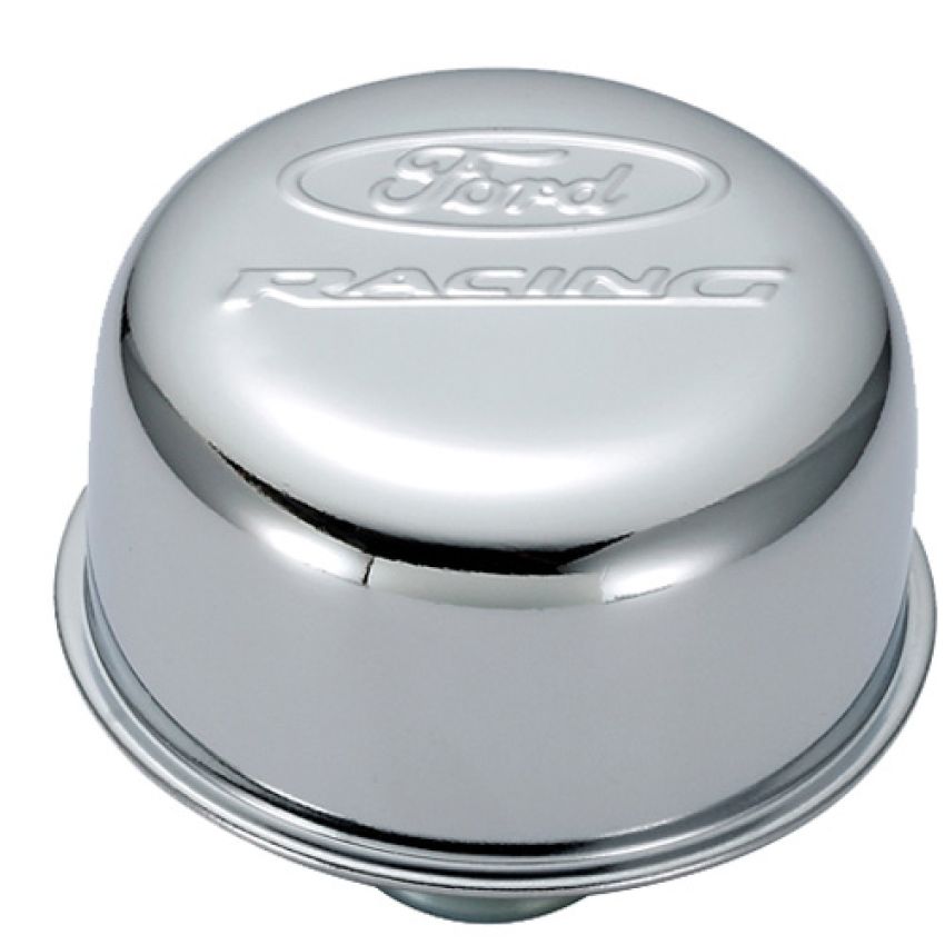 Ford Racing 302-215 Ford Racing Logo Air Breather Cap: Push-In Type Chrome