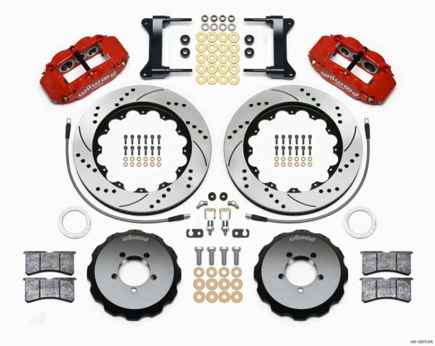 Wilwood 140-12875-DR Narrow Superlite 6R Front Hat Kit 14.00in Drilled Red 1999-2012 Subaru WRX w/Lines