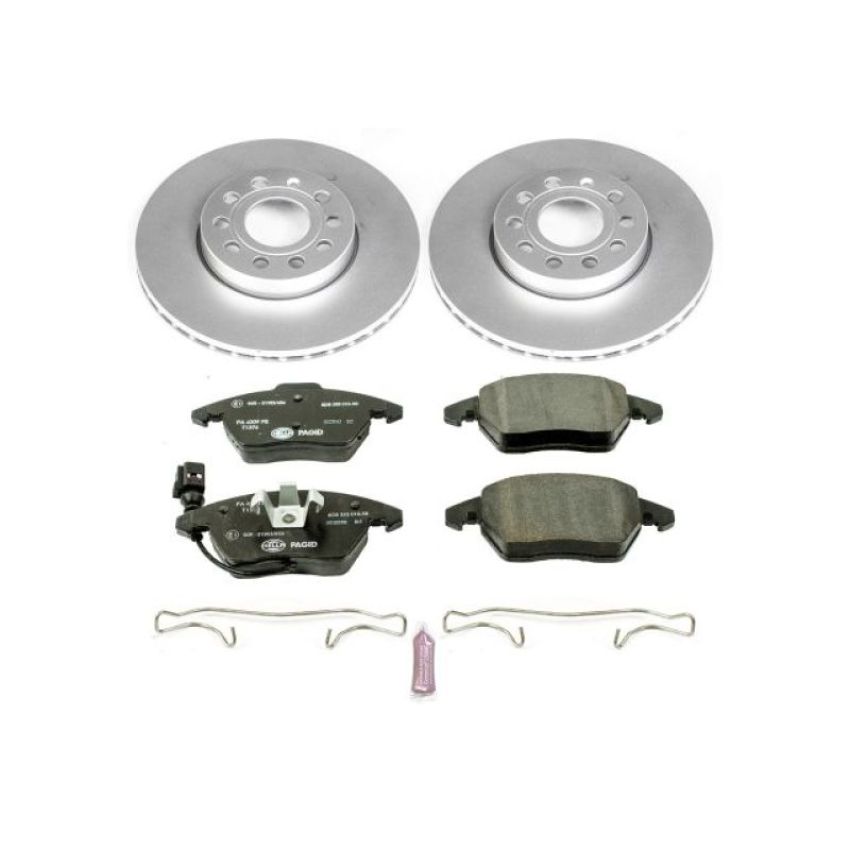 PowerStop ESK4623 Genuine Geomet Coated Rotors, ECE-R90 Brake Pads + Hardware Kit