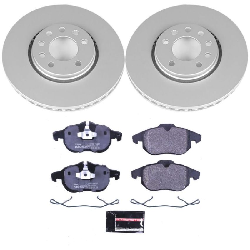 PowerStop ESK985 Genuine Geomet Coated Rotors, ECE-R90 Brake Pads + Hardware Kit